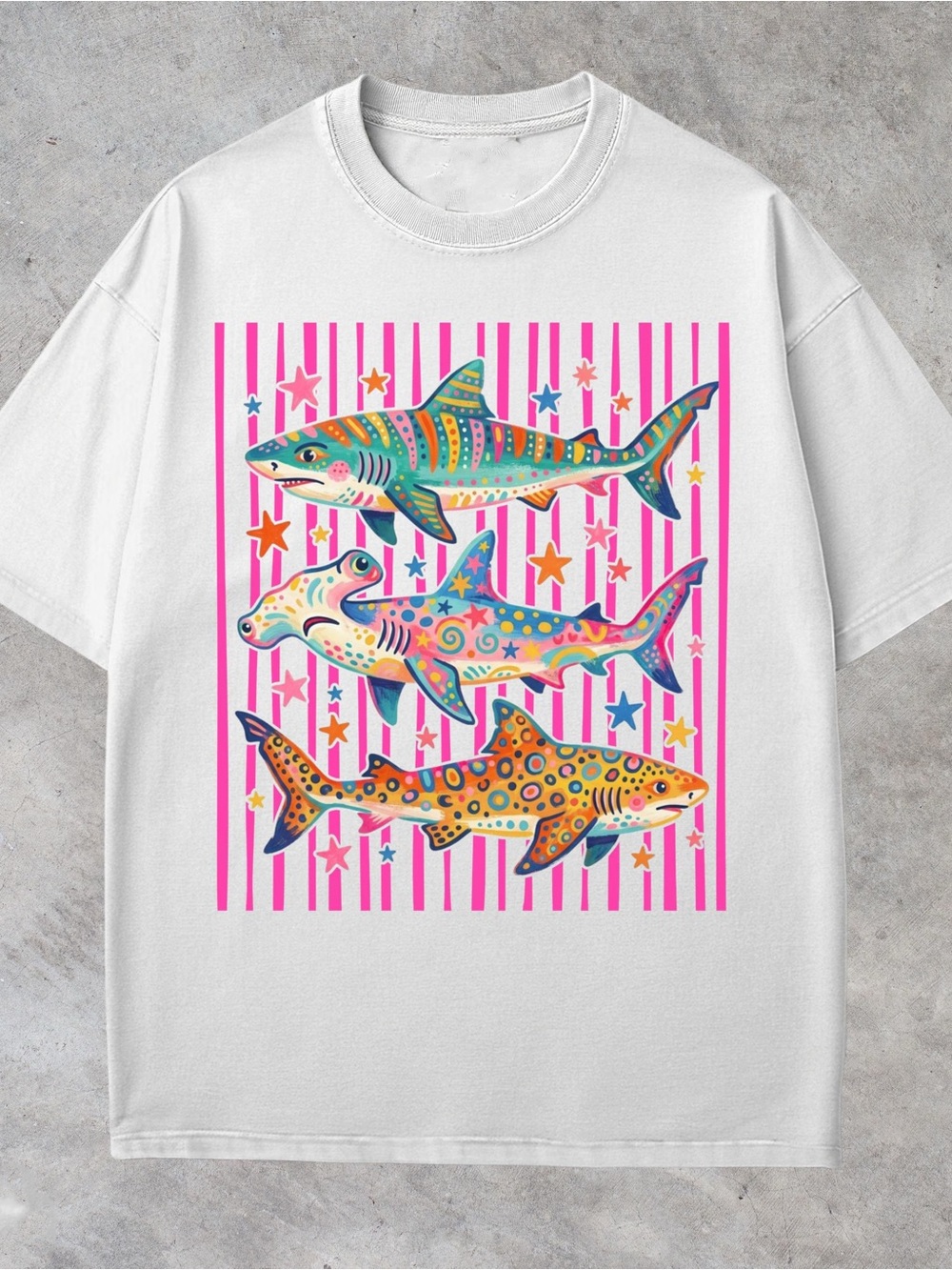 Colorful Shark Graphic Tee - Vibrant Multicolor Design #summer